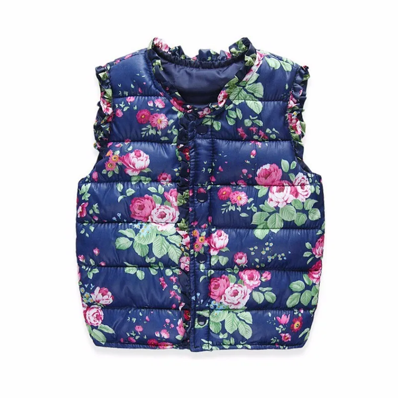 Girls Vests Children\'s Down Cotton Warm Vest Baby Girls Sweet Floral Waistcoat Kids Vest Outerwear 2-7 Years Kids