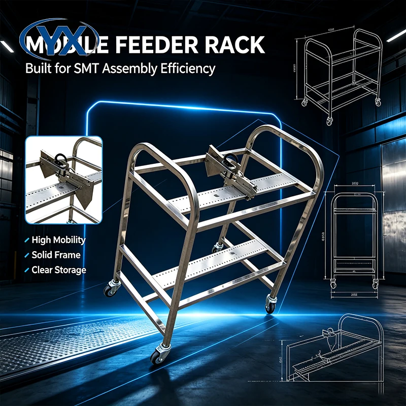 High Quality SMT Cl Pneumatic Feeder Storage Trolley Cart Smt Feeder Rack Stainless Steel SMT PCB Assembly Line YX-50J ﻿