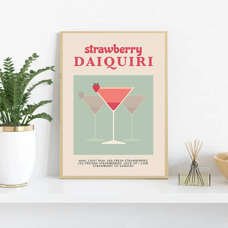 1pc frameless Canvas Painting Retro Cocktail Alcohol Drink Poster Aperol Spritz Espresso Martini Canvas Printing Wall Art Vintag