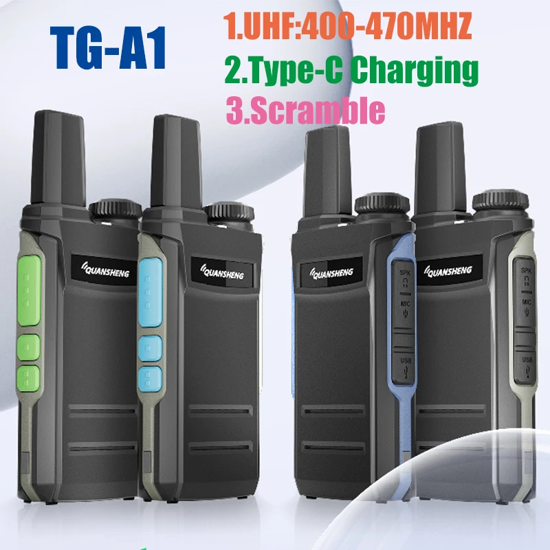 

TG-A1 Mini WalkieTalkie Quansheng UHF 400-470Mhz Type-C Charging 1000mAh Small Size One Key Copy Frequency Children's Gift KD-C1