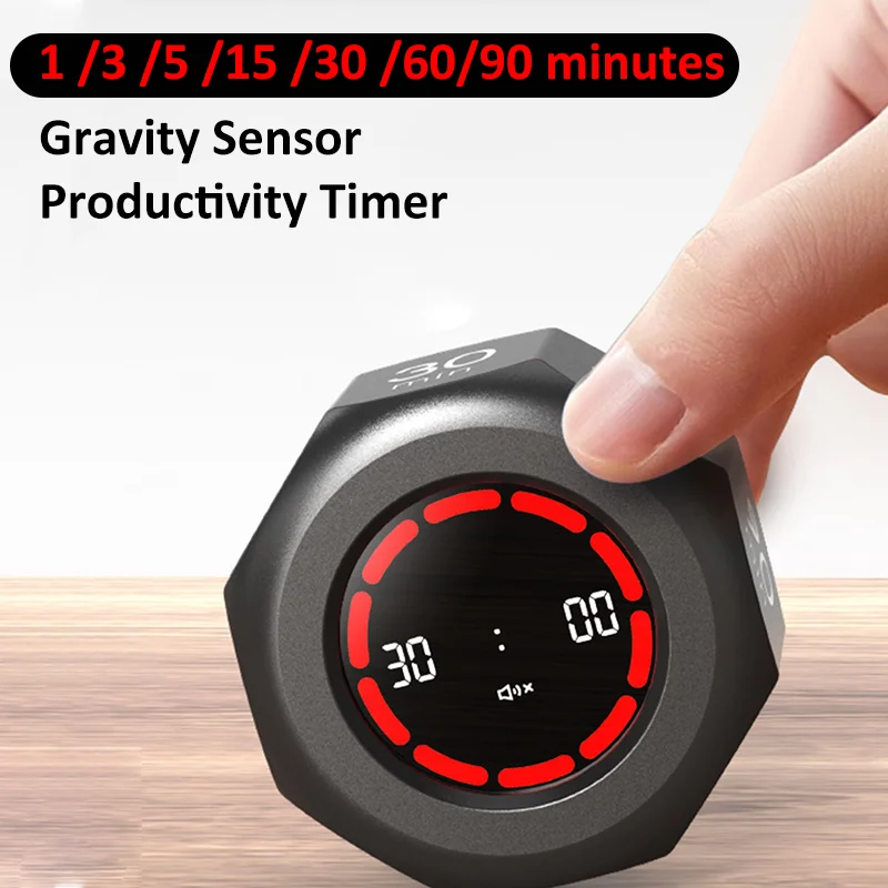 Gravity Sensor Productivity Timer Kitchen 7 Preset Time Automatic Rotary Timer Cooking USB Rechargeable Digital Countdown Timer