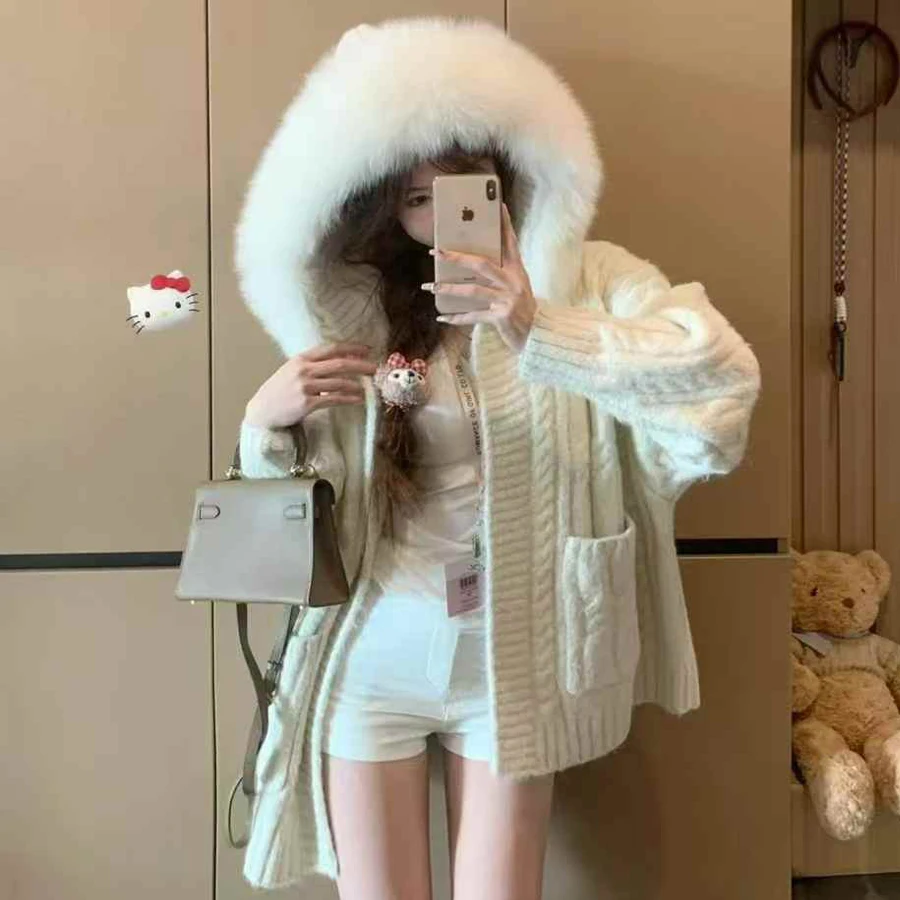 هوديي حقيقية الثعلب الفراء طوق البلوزات للمرأة سترة الكشمير المعنقة الخريف الشتاء نمط جديد سترات من فراء الكشمير