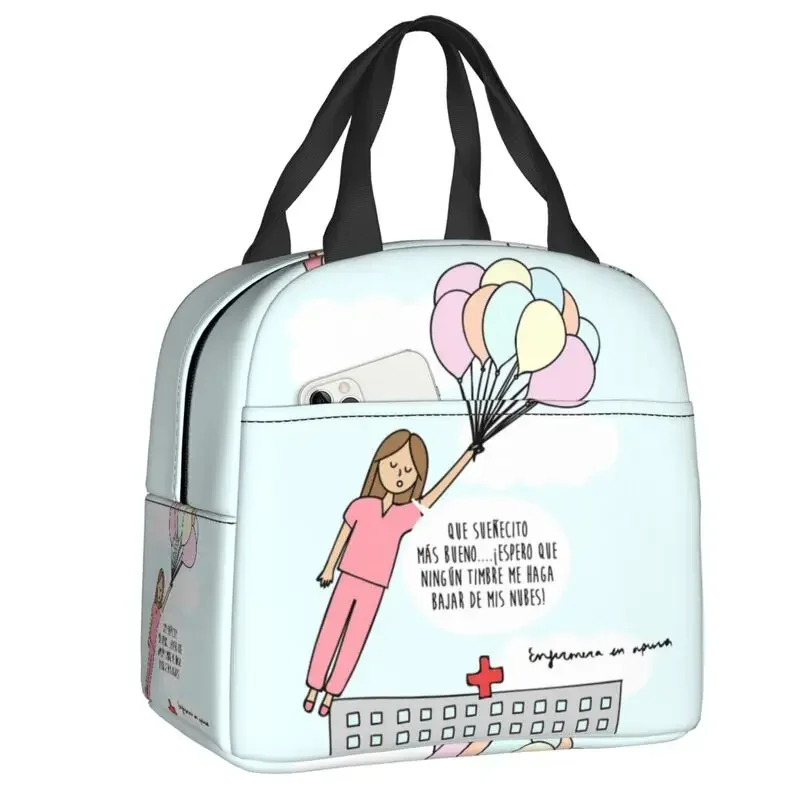 Enfermera En Apuros Doctor Nurse Lunch Bag Women Cooler Warm Insulated Lunch Box for Student School Work Food Picnic Tote Bags