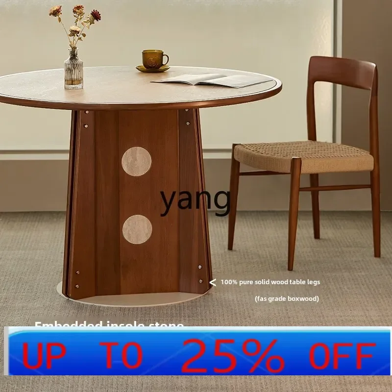 

Ltt rock slab round table medieval solid wood round dining table retro small apartment dining table