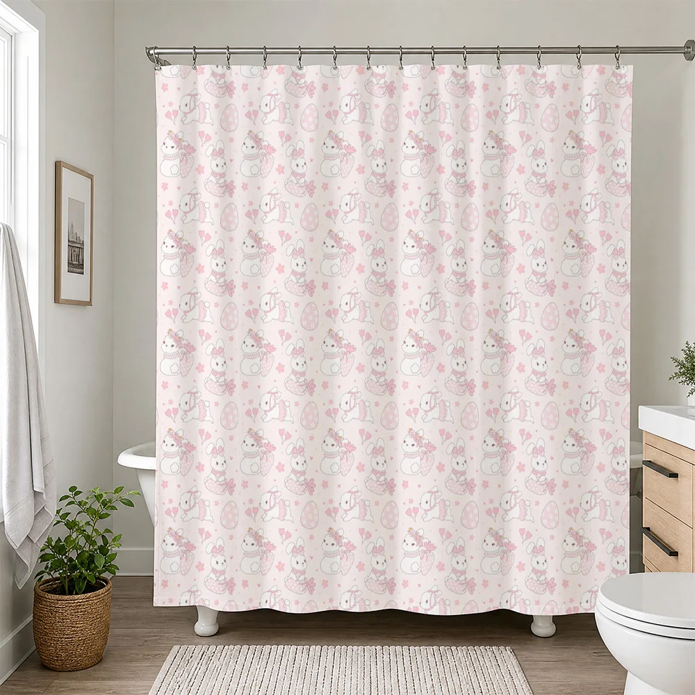 Cute Panda Animal Pattern Shower Curtain Waterproof Pink Pastel Bathroom Decor Kawaii Baby Shower Curtain Liner for Home Use