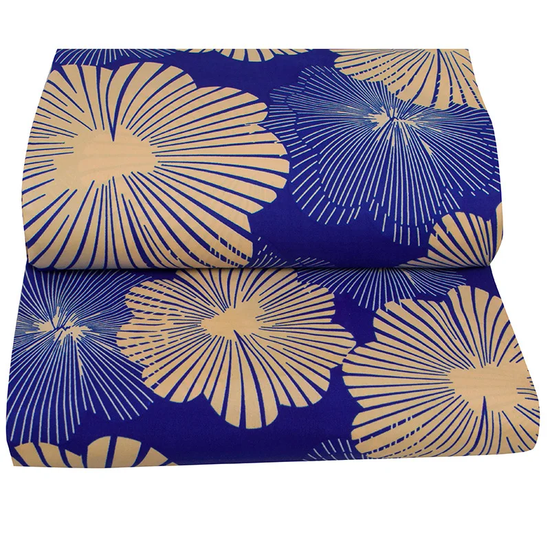 African Polyester Batik Fabric African Ethnic Double-Sided Printing Fabric Ankara Clothing Sewing Fabric Blue Fireworks Flowers