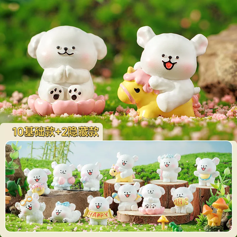 

Kawaii Happy Puppy, ежедневная глухая коробка, украшение, белая линия, щенок, креативное модное украшение для рабочего стола, подарок-сюрприз, оптовая продажа