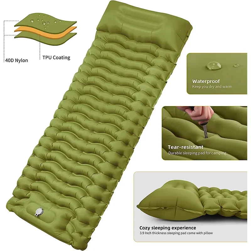 Colchonetas inflables para acampar, colchón de aire con almohada, colchoneta para dormir turística al aire libre, colchón autoinflable para senderismo y escalada