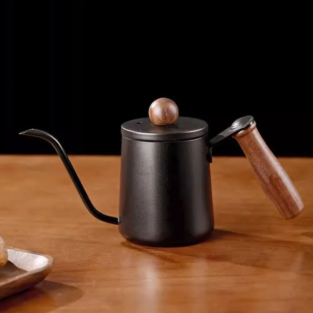 

Кофейник ручной работы из нержавеющей стали 304, длинный носик, ручка из цельного дерева, чайник с носиком на гибкой шее, тонкий рот с весами