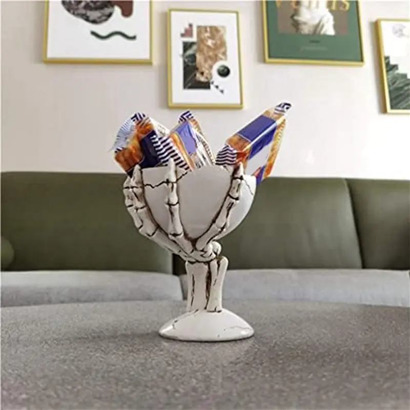 2X Halloween Candy Bowls Skeleton Hands Candy Dish Resin Skull Bowl Rustic Halloween Serving Dish Skeleton Figurines