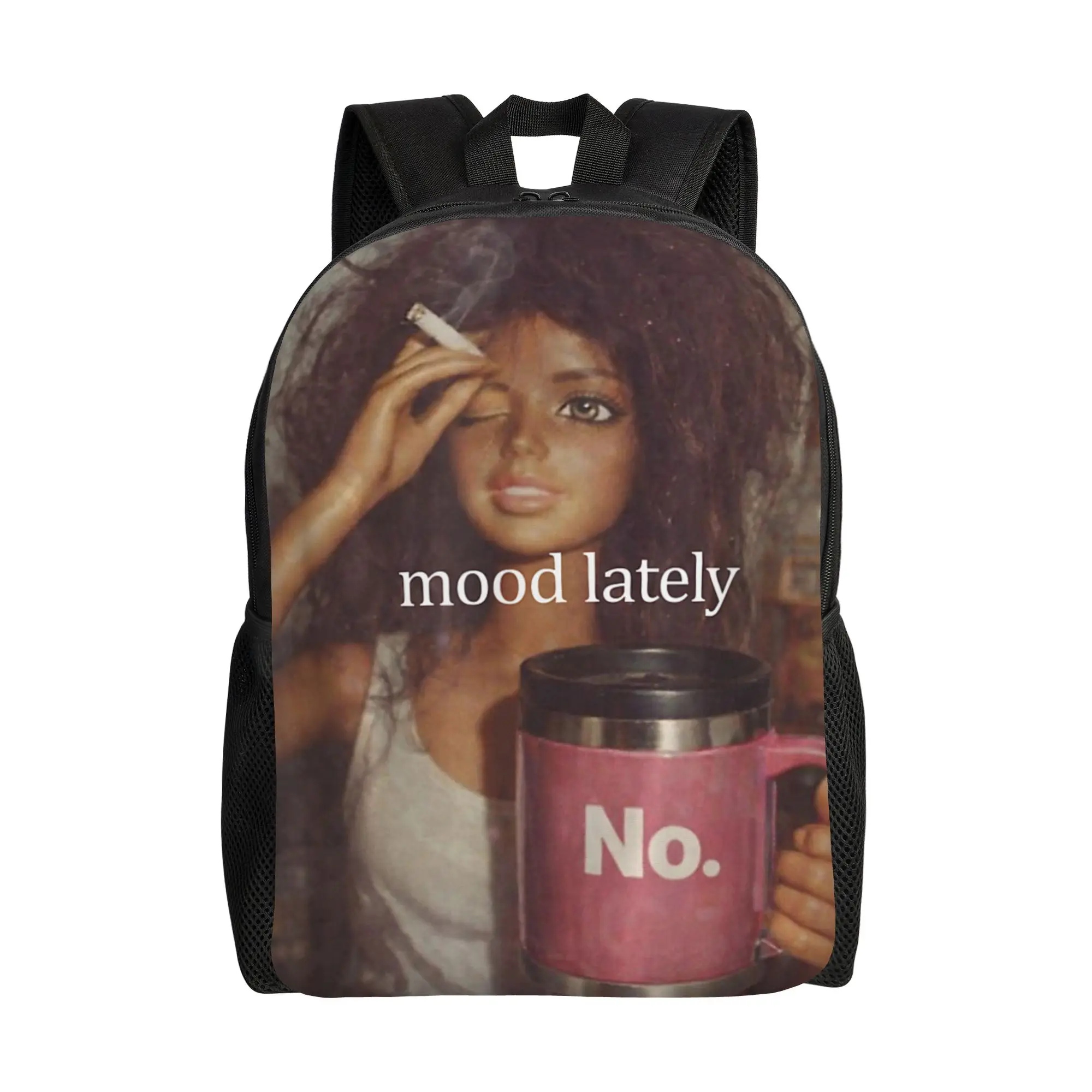 

Mood Lately Funny Distressed Doll Face Meme Backpack Travel Backpacks Youth Custom Big School Bags Cool Rucksack