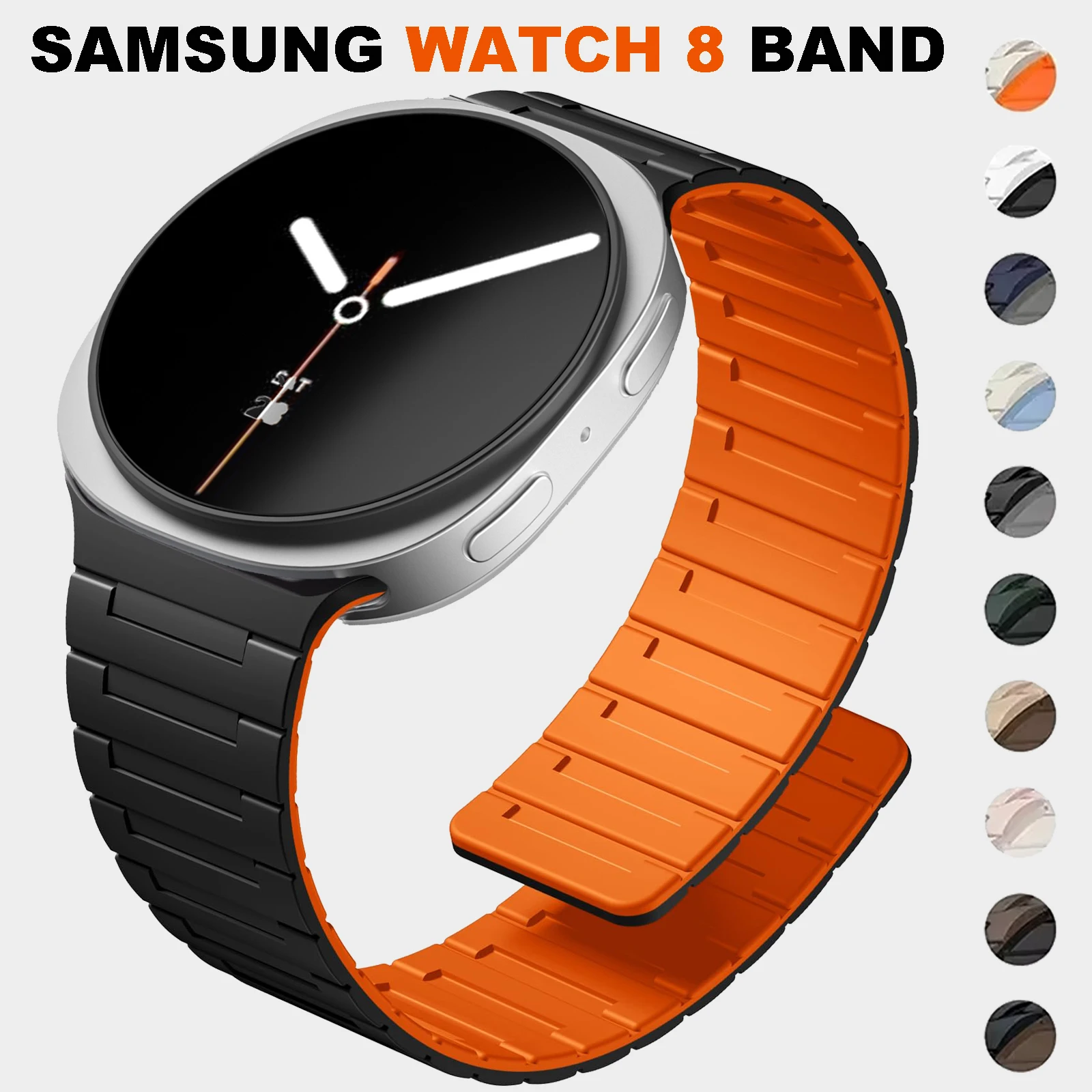 

Soft Silicone Magnetic Strap for Samsung Galaxy Watch 8/8 Classic 46mm 40 44mm Sport Band for Galaxy 8 Classic Curved End Strap