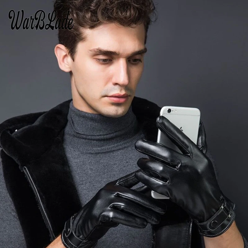 Nuevos Guantes de negocios para hombre, manoplas de invierno para mantener el calor con pantalla táctil, Guantes de conducción a prueba de viento, Guantes de cuero PU para Otoño e Invierno para hombre