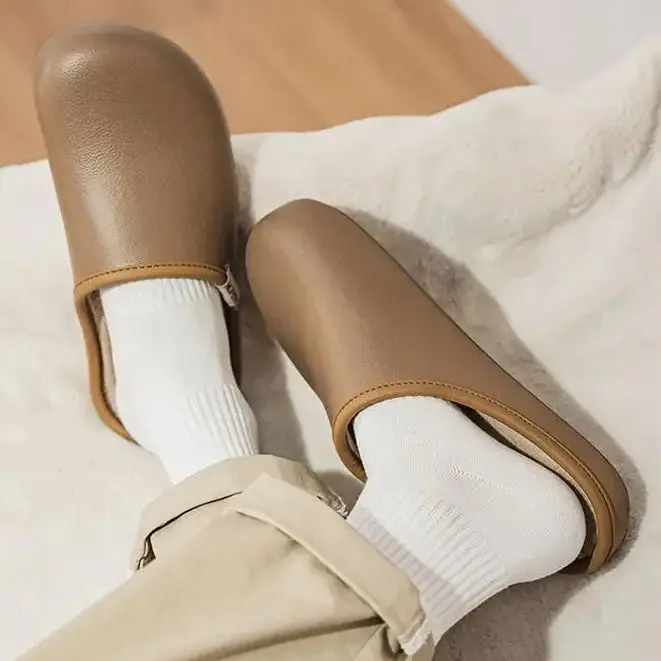 

Indoor Homewear Outdoor Wear Lightweight Cotton Slippers Lightweight Fleece Warmth Leather-Effect Slippers Men Women