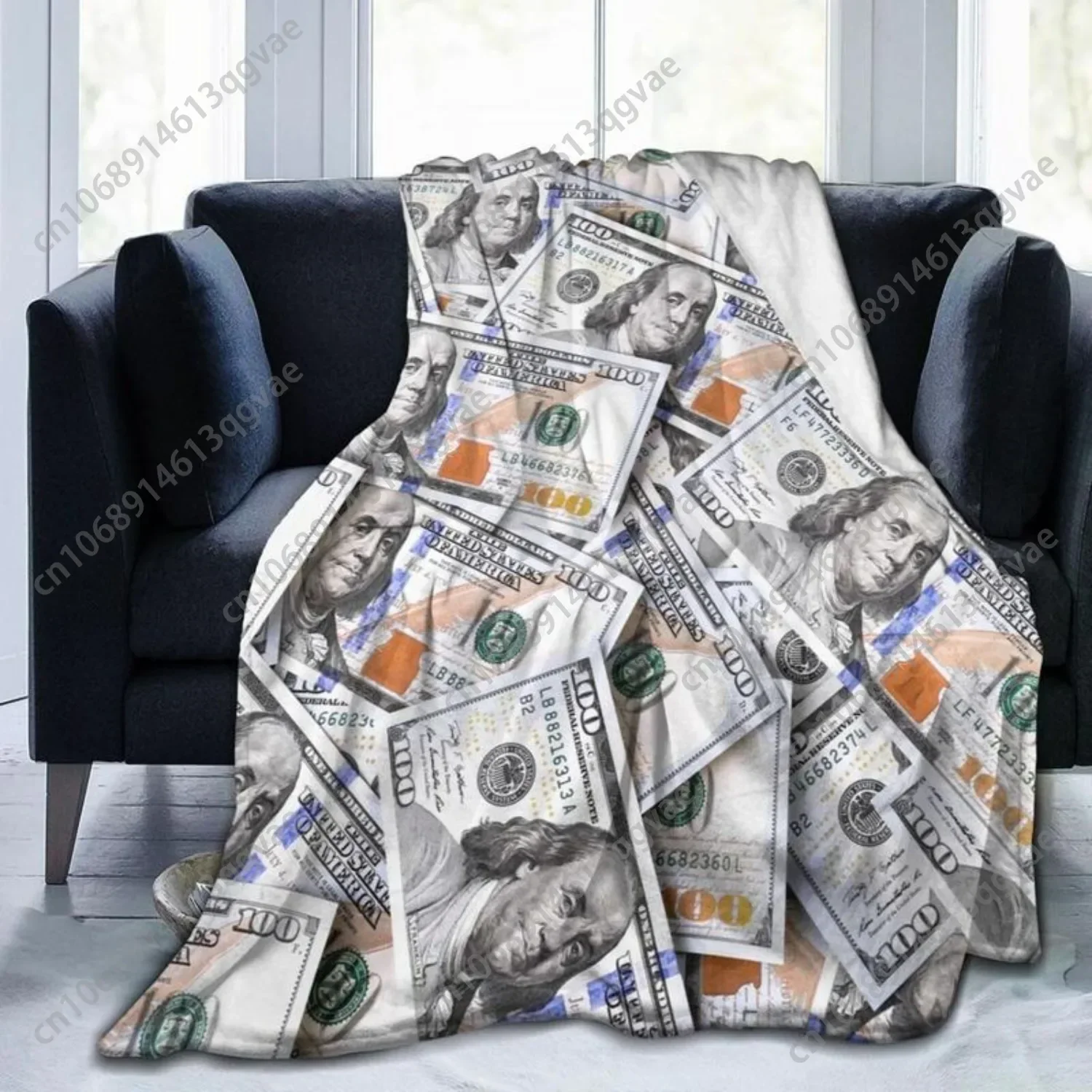 Novelty Dollar Cash Money Pattern Blanket Soft Comfy Flannel Throw Blankets Lightweight Warm Bed Throws Plush for Couch Sofa Cam