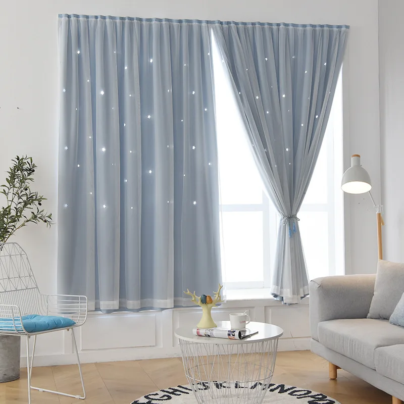 

Blackout Starlight Curtains for Living Room Bedroom Hollow High Nordic Minimalist Light Luxury Blue Girl Romance Customization