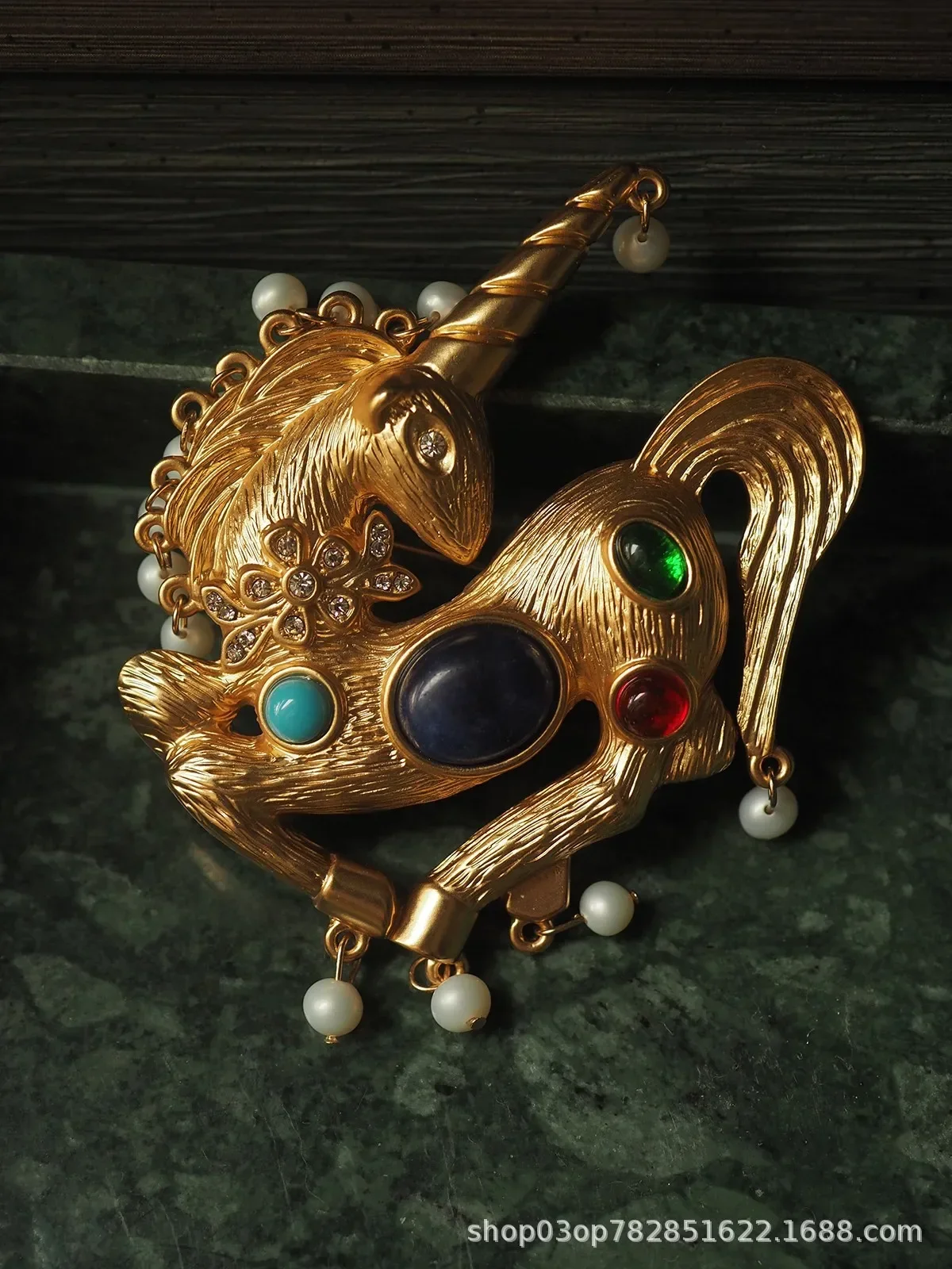 Pearl vintage Medieval Brooch Antique Vintage Lapis Lazuli Unicorn Brooch