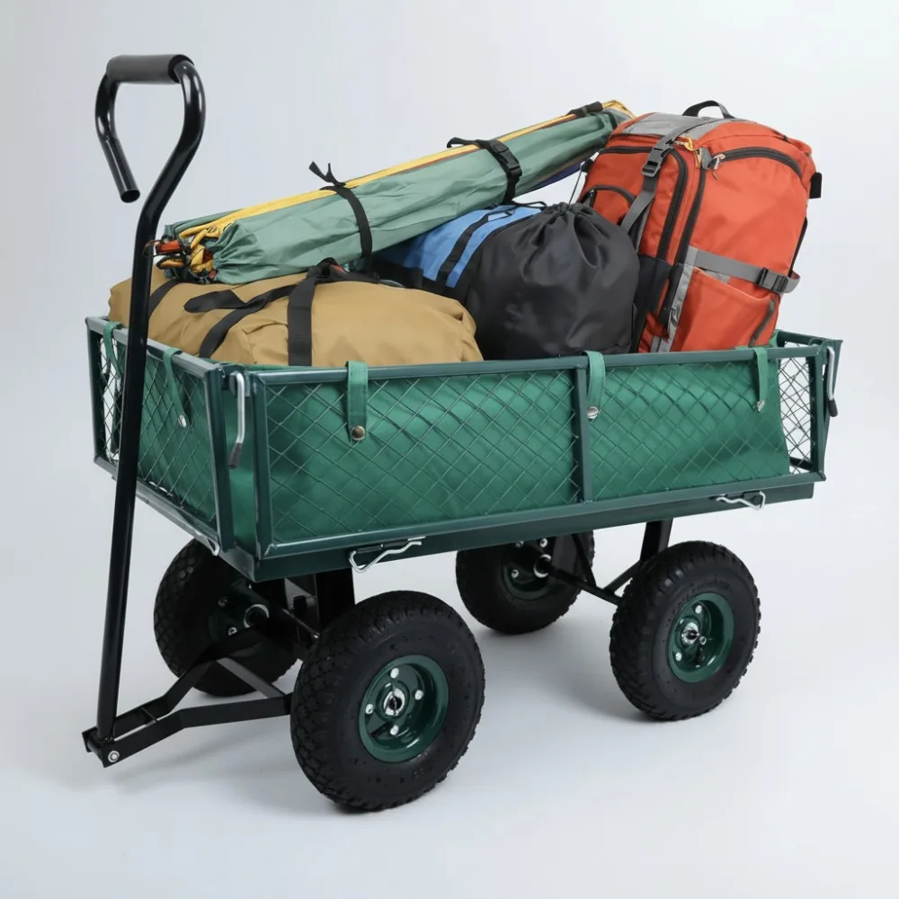

10-Inch Utility Wagon Cart with Removable Sides for Gardening, Yard Work, and Shopping | Green Heavy-Duty Trolley