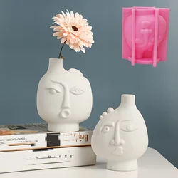 Nordic Abstract Face Vase Epoxy Resin Silicone Mold Minimalist Human Head Portrait Vase Concrete Cement Gypsum Silicone Mold