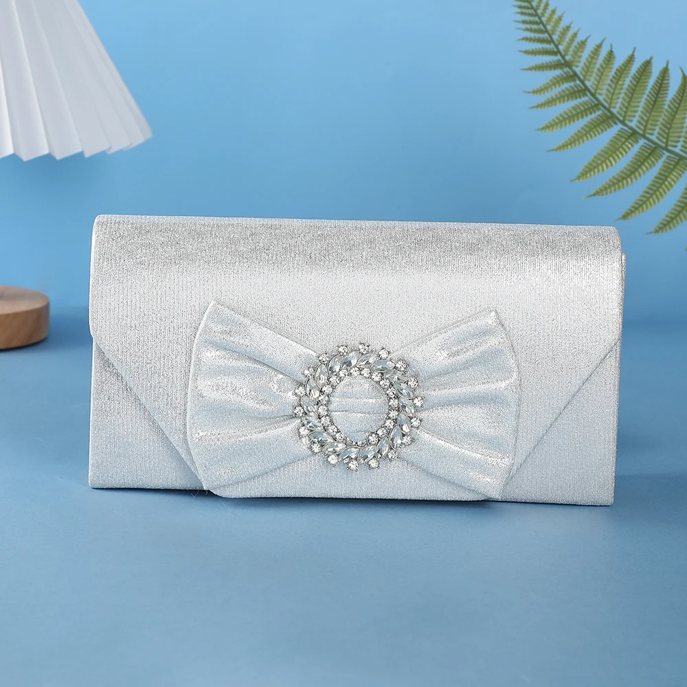 European and American Style Water Diamond Dinner Bag Sweet Bow Versatile Wedding Bride Clutch Bag Single-shoulder Chain Bag
