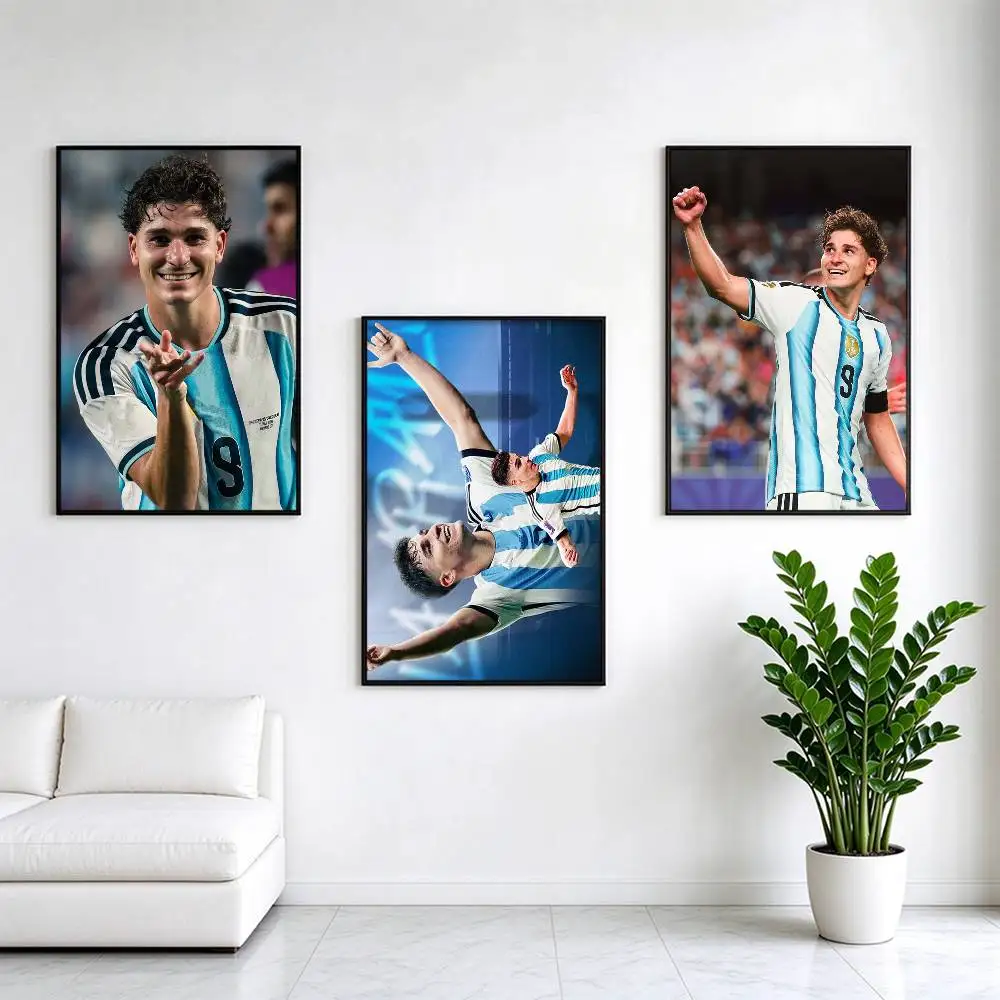 Julian Alvarez Argentina Striker  Poster Waterproof Wall Art Sticker For Bar Living Room Vintage Decor High Quality Print Gift
