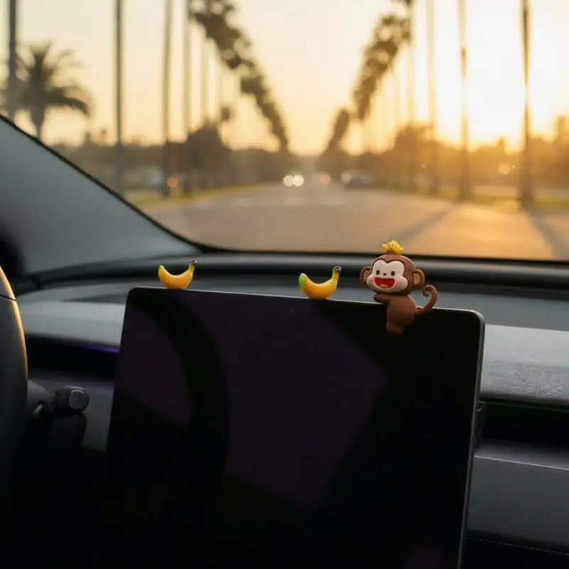Funny Cartoon Monkey Car Interior Ornament with Mini Banana Eco-friendly Material Cute Auto Decor Gift for Drivers
