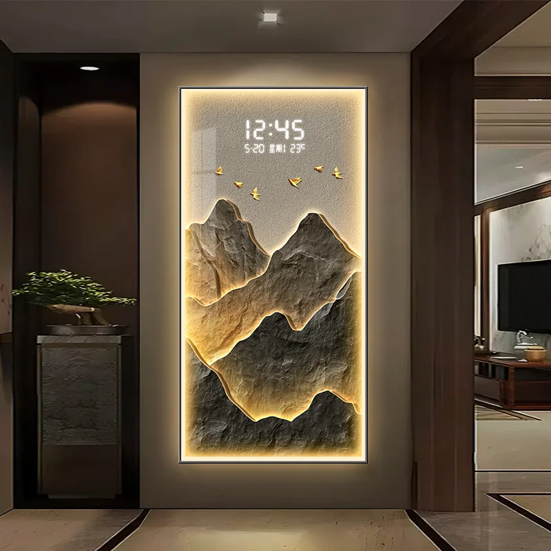 

Modern Luxury LED Light Luminous Mural Elk Entrance Decorative Painting Hanging Art Clock for Living Room Animal Paintings