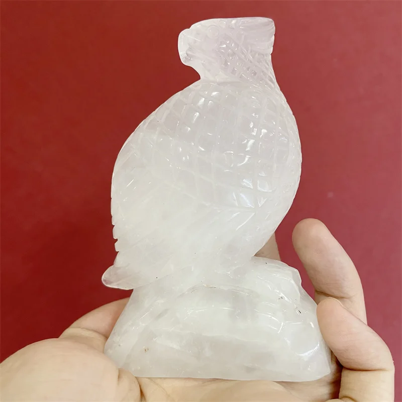 

11cm Natural Clear Quartz Eagle Crystal Carving Polished Animal Statue Healing Lucky Gemstone Crafts For Christmas Gifts 1pcs