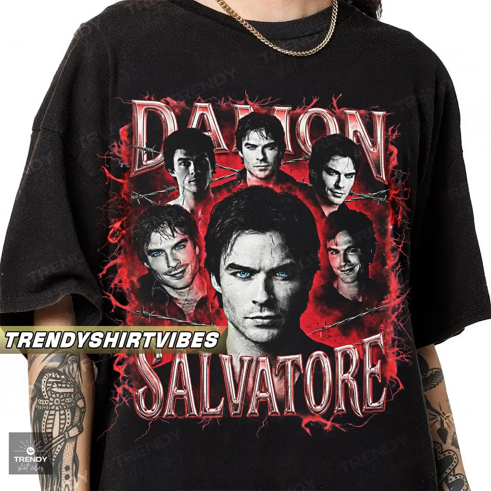 Damon Salvatore T Shirt Retro Vampire Diaries S 4XL vintage Washed Top For Everyday Wear Stylish graphic Unisex Comfortable
