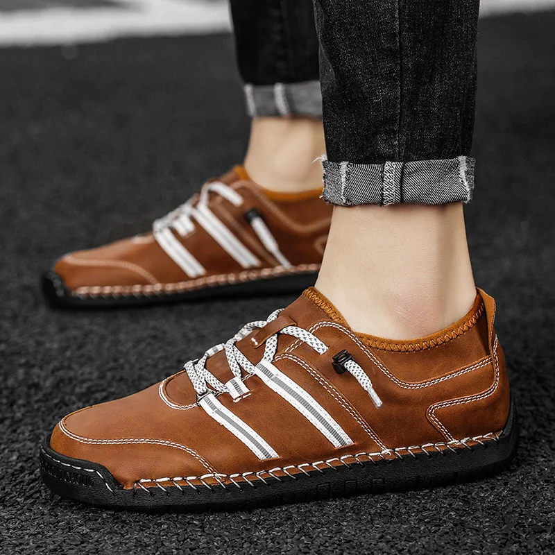 

High Quality Men Shoes Handmade Leather Footwear Male Casual Business Flats Outdoor Soft Soled Travel Sneakers Brand Moccasins