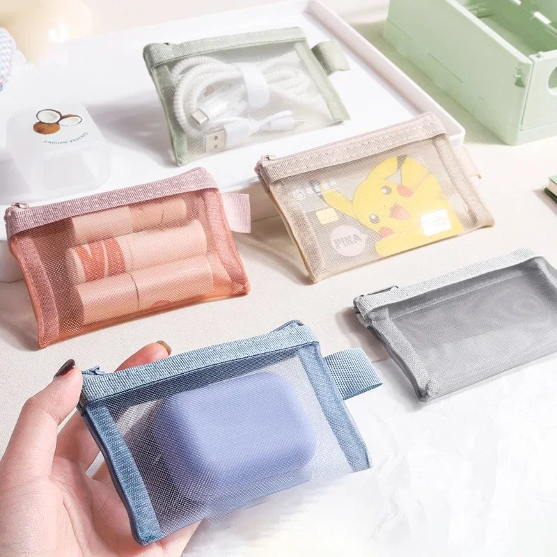 1PC Portable Mini Zipper Mesh  Bag New Coin Purse Small Square Mesh Coin Purse Travel  Carry Pouch with Zippered Nylon pouch