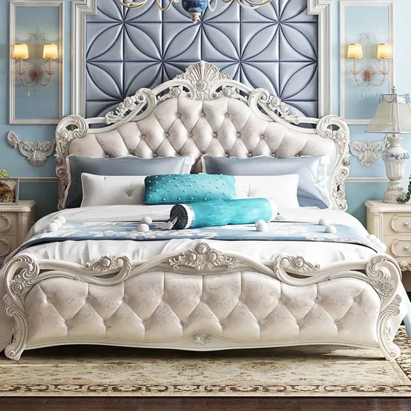 

Cheap Simple Double Bed European French Style Modern Luxury Queen Bed Princess Comferter White Letti Matrimoniali Furniture Home