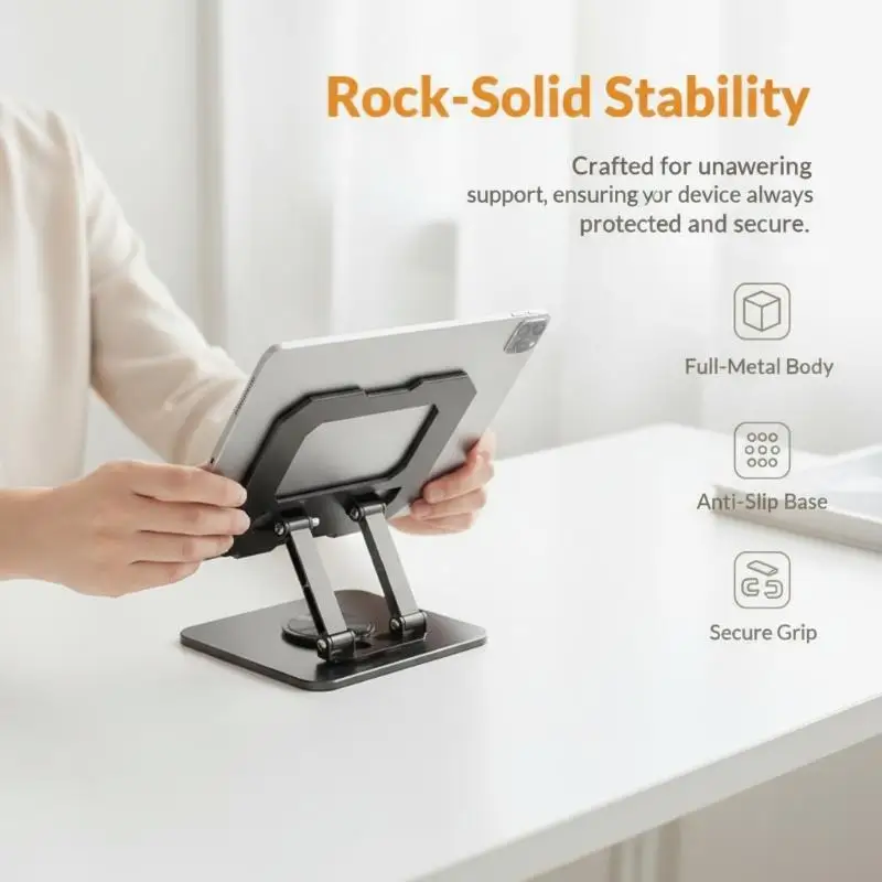 360° Rotatable Tablet Stand Adjustable Foldable Desktop Holder for 4-12.9 Inch  Phone Home Office Daily Use