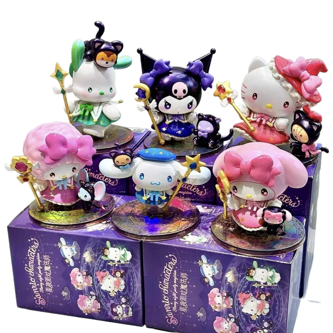 

Set Starry Night Party Mage Series Blind Box Tide Play Melody Kuromi Cinnamorol Figure Doll Tabletop Ornament Girl Birthday Gift