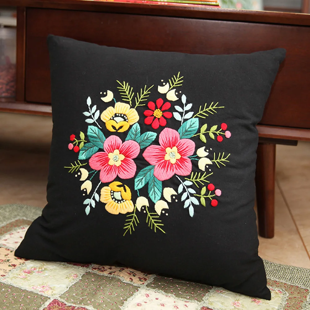 Pillowcase Embroidery Kit For Beginners Flower Pattern Pillowcase Embroidery Kits With Pillowcase Embroidery Thread 2 Needlet