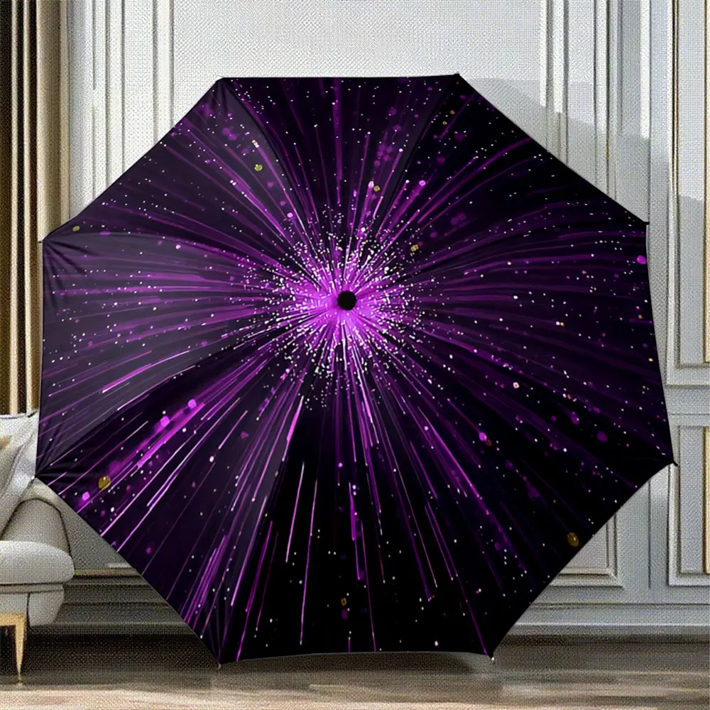 Purple Starburst Pattern on Dark Background Umbrella portable waterproof sun rain umbrella for outdoor travel beach