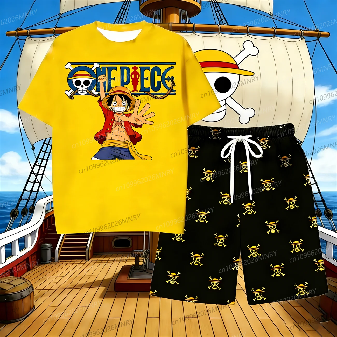 

One Piece Luffy Pajama Set Kids Anime Skull Character Sleepwear Soft men 2 piece set T-Shirt and Shorts for Men Woman Summer Se