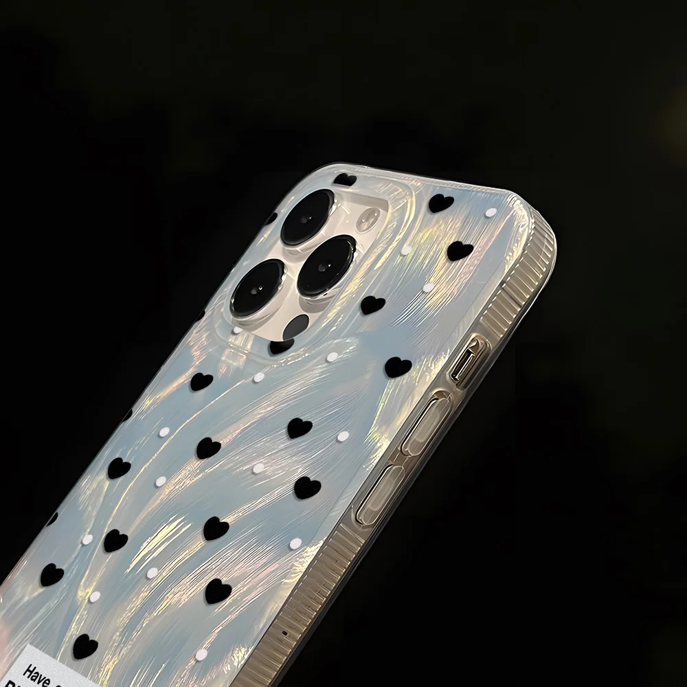 Love HeartสําหรับiPhone 13 11 12 14 15 16 Pro MaxกรณีFunda iPhone 15 14 16 Plusกันกระแทกนุ่มเลเซอร์เงิน