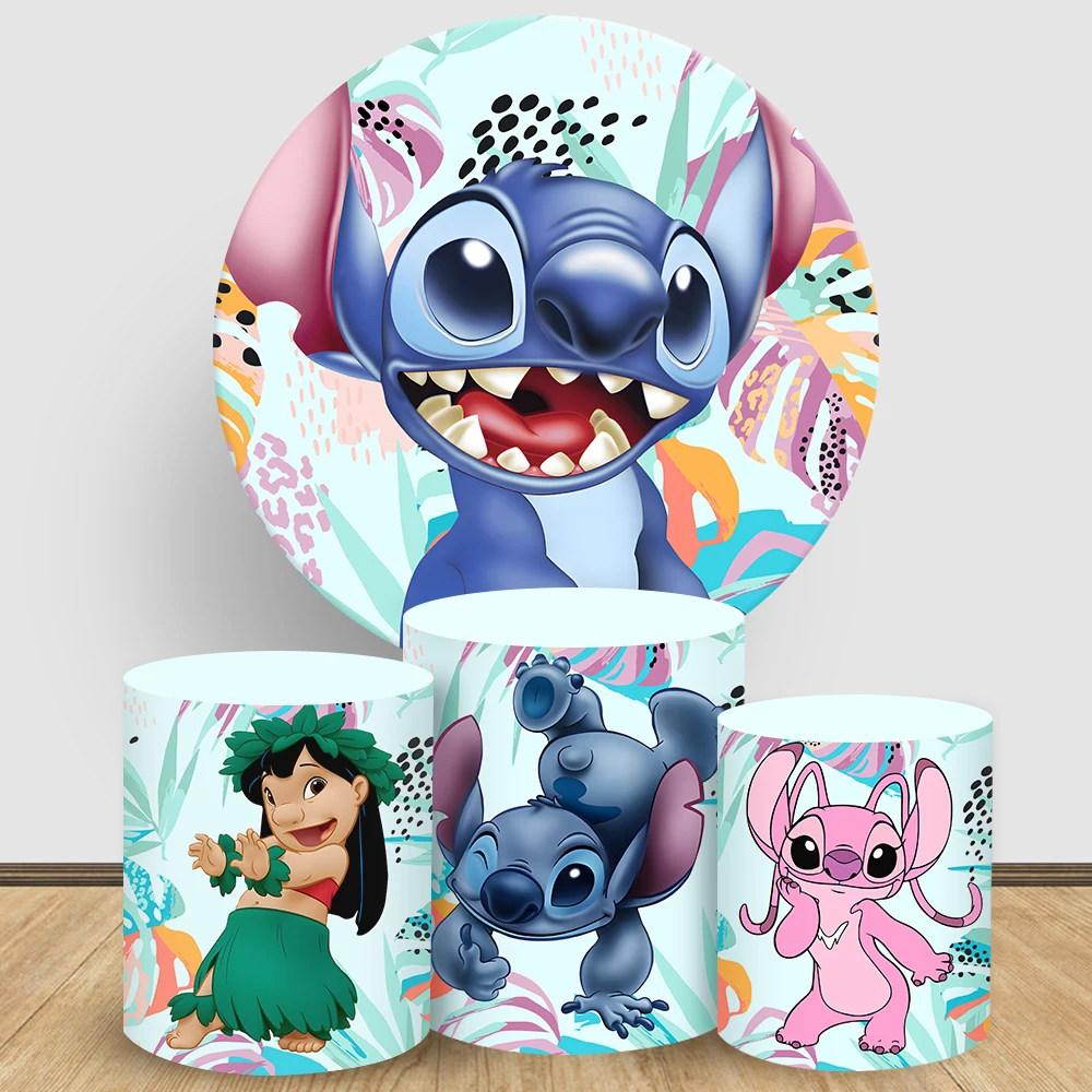 

Disney Stitch Round Cylinder Backdrop Cover Lilo Angel Kid Birthday Decor Baby Shower Photography Background Cylinder Cake Cover
