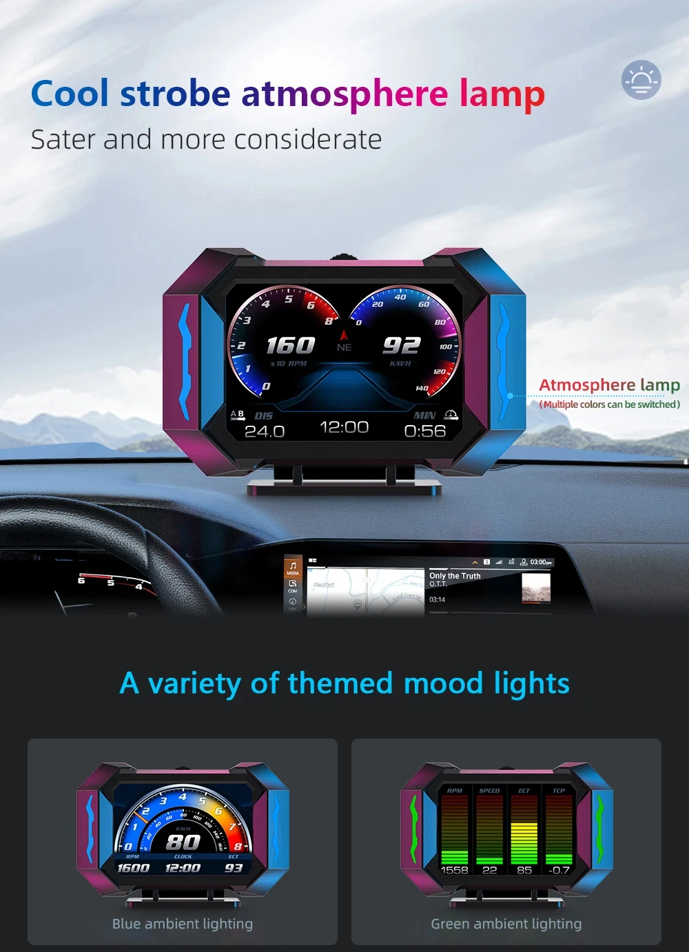 Car HUD Head Up Display OBD2 GPS Speedometer Fuel Meter Water Temperature  Multifunctional Slope Gauge Car Accessory 13 Language