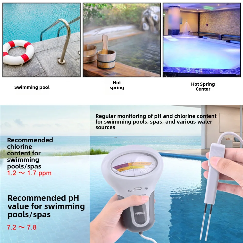Digital PH Meter Pool Water Tester White Routine Monitoring Tool 2-in-1 PH And Cl2 Meter Electronic Water Tester
