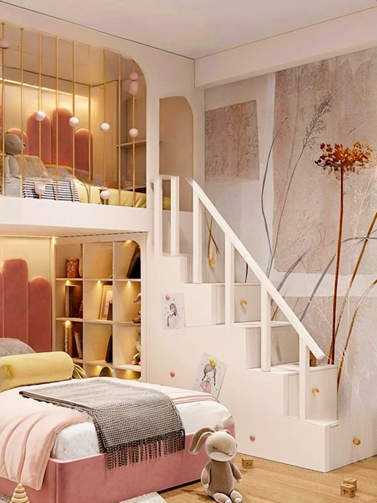 Двухъярусная кровать в шахматном порядке, высота 1,2 метра и низкая кровать, розовая принцесса b ed, шкаф-лестница Twin Be D