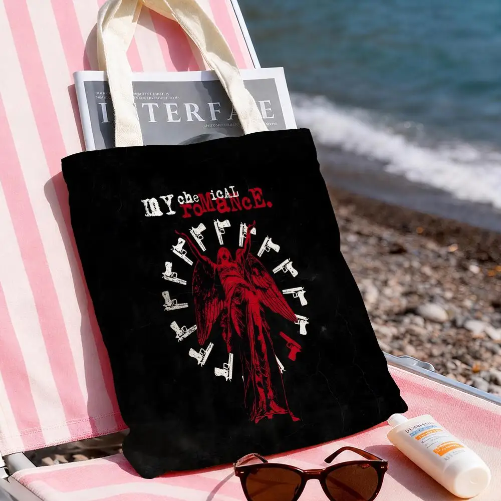 My Chemical Romance Storage Bags Double-Sided Printed Canvas Tote Bag Large Capacity Women Shoulder Handbag