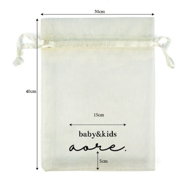 

100 PCS Customised Logo 30x40cm Beige Organza Bags Drawstring Gift Pouches Hot Printing With White Letters Logo