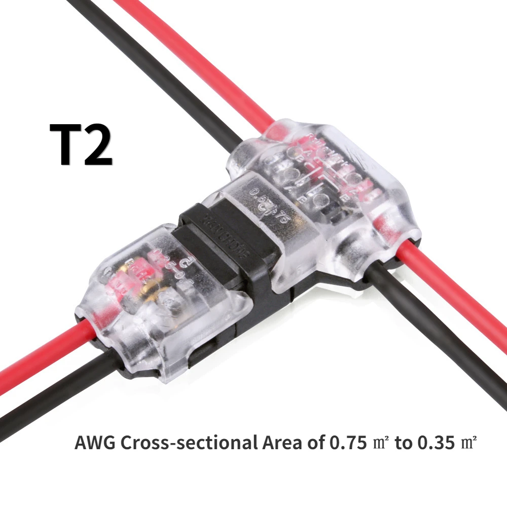 5/10/20PCS T2 Connector Wire Cable Snap In  No-solder No-peel Quick Terminal Connections Joiners Auto Plug Electrical Accessorie