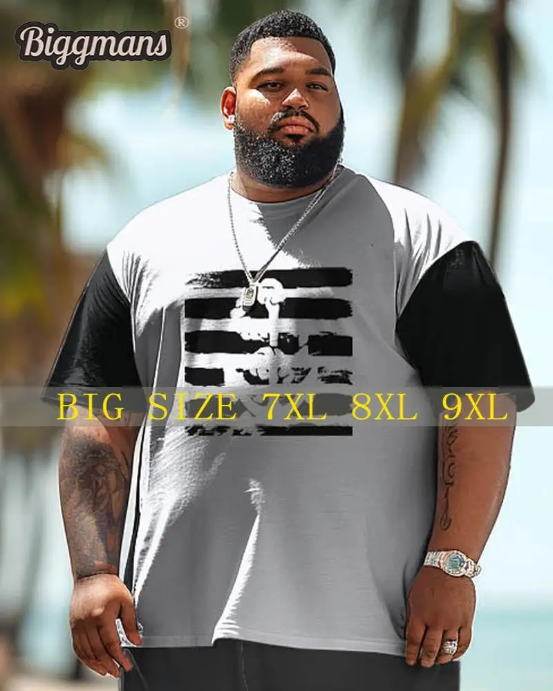 

Biggmans T-shirt L-9XL for Plus Size Men's Clothing Summer Hawaiian Beach Brush Pattern Tree Print T-Shirt Shorts Top 7XL 8XL