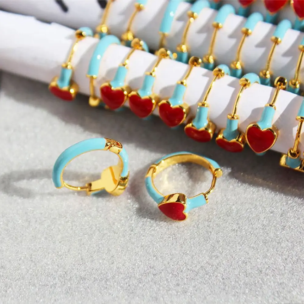 Damo Romentic Heart Earrings Red Heart Blue Round Earrings For Women Tarnish Free Jewelry Waterproof Cute Design Jewelry Gift