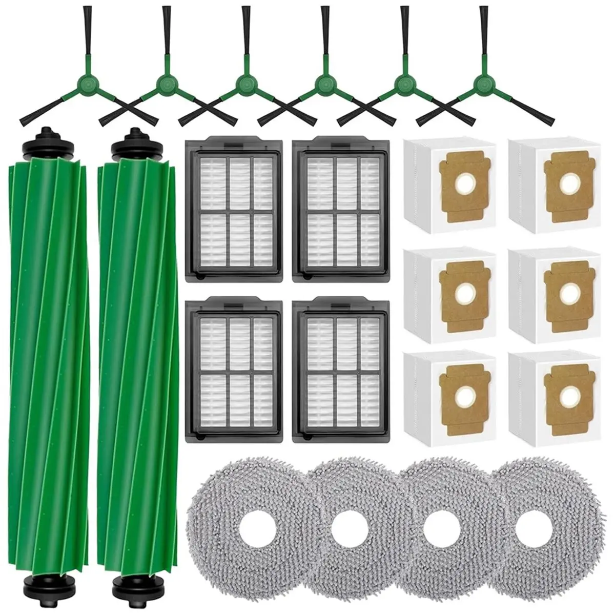 A2056U Aug. Replacement Parts Kit for Plus 505/405 Combo Robot Vacuum,Main Side Brushes Hepa Filter Mop Pads Dust Bags