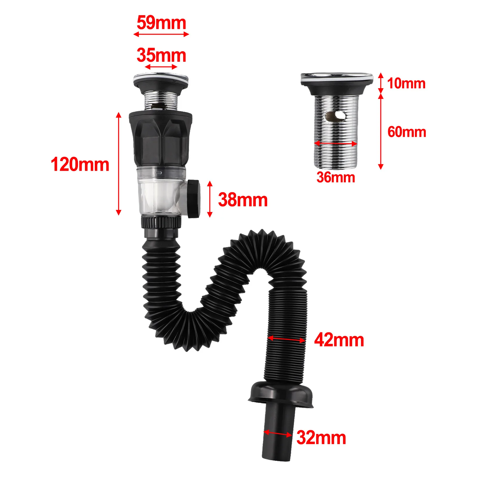 

Слив для раковины в ванной комнате, настенный сливной комплект для ванной комнаты, дома, устойчивый к высоким температурам, устойчивый к ржавчине, телескопический, 300-900 мм