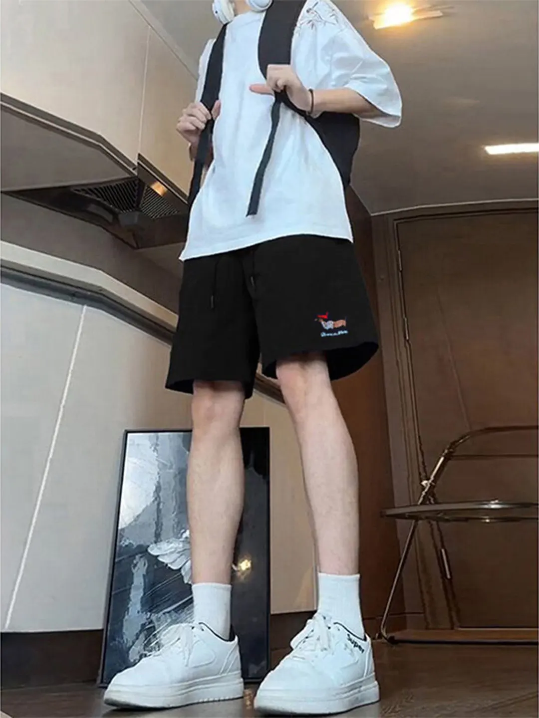 

Повседневные летние тонкие быстросохнущие спортивные шорты для мальчиков, американские пляжные брюки-капри, замшевые брюки с вышивкой, прямые брюки